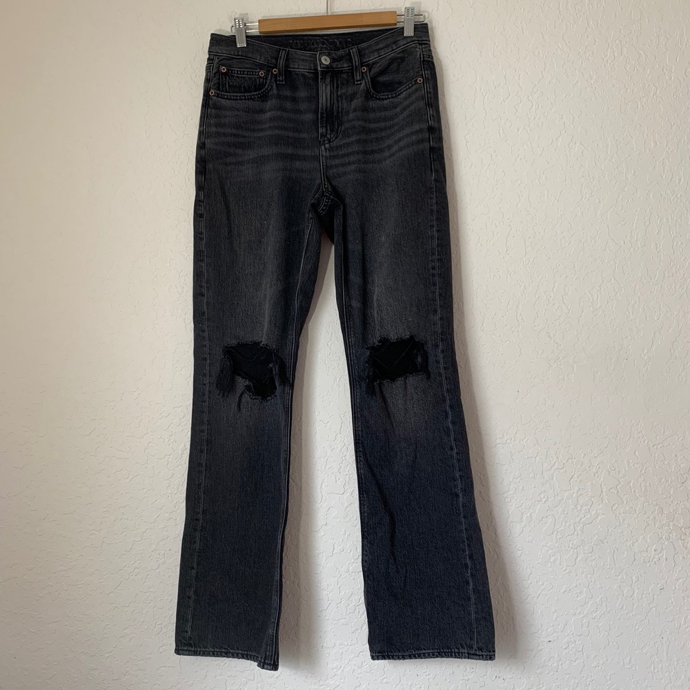 American Eagle 90s Bootcut Jeans Womens 4 Black Distressed Ripped High Rise AE